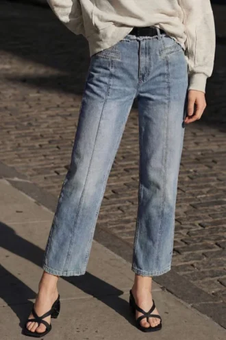 Pantaloni in denim bicolore