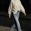 Pantaloni in denim bicolore