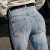 Pantaloni in denim bicolore
