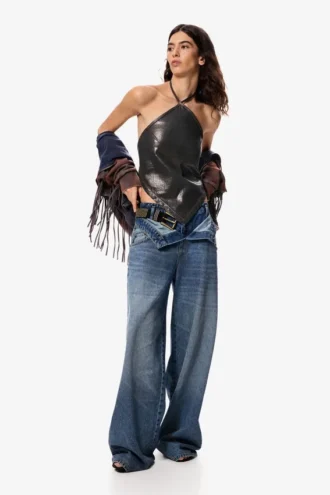 Pantaloni in denim con doppia cintura Masha Popova