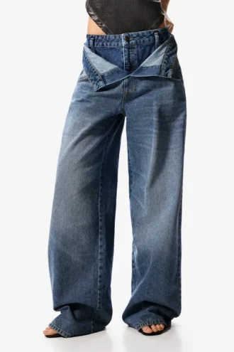 Pantaloni in denim con doppia cintura Masha Popova