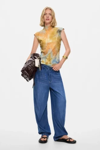 Pantaloni lunghi in denim con elastico