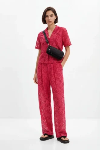 Pantaloni sartoriali in pizzo floreale