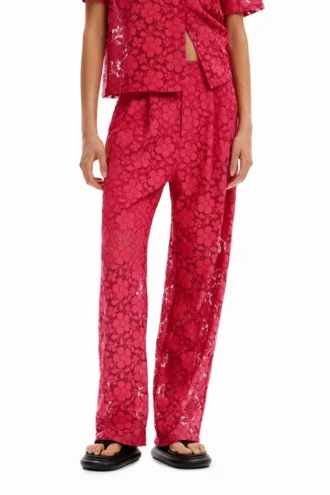 Pantaloni sartoriali in pizzo floreale