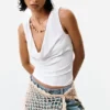 T-shirt senza maniche drappeggiato