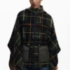 Poncho a quadri con cappuccio imbottito