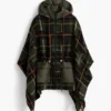 Poncho a quadri con cappuccio imbottito