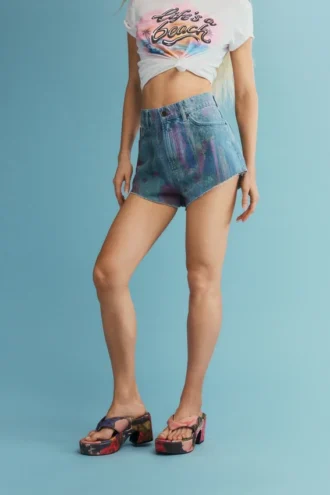 Shorts in denim stampato