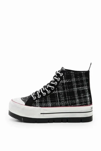 Sneaker alta con plateau in tartan