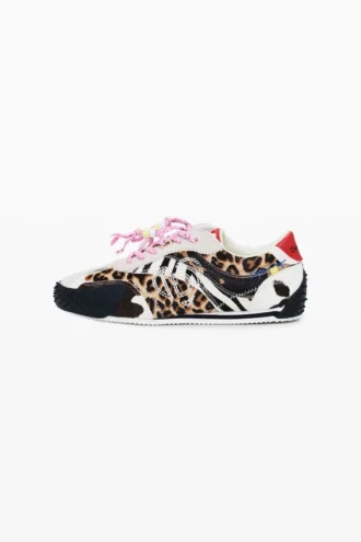 Sneaker patchwork con stampa animalier