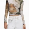T-shirt a collo alto con cavallo