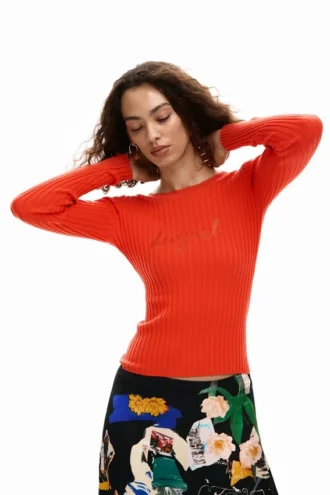 T-shirt a costine con logo