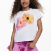 T-shirt a maniche corte con fiori ricamati T-shirt a maniche corte con fiori ricamati