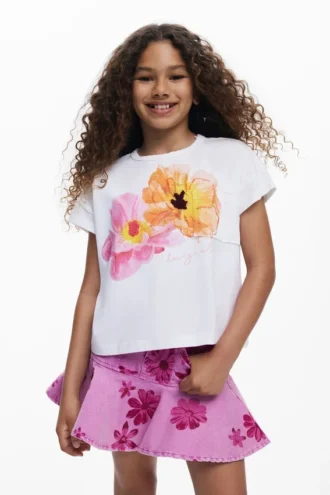 T-shirt a maniche corte con fiori ricamati