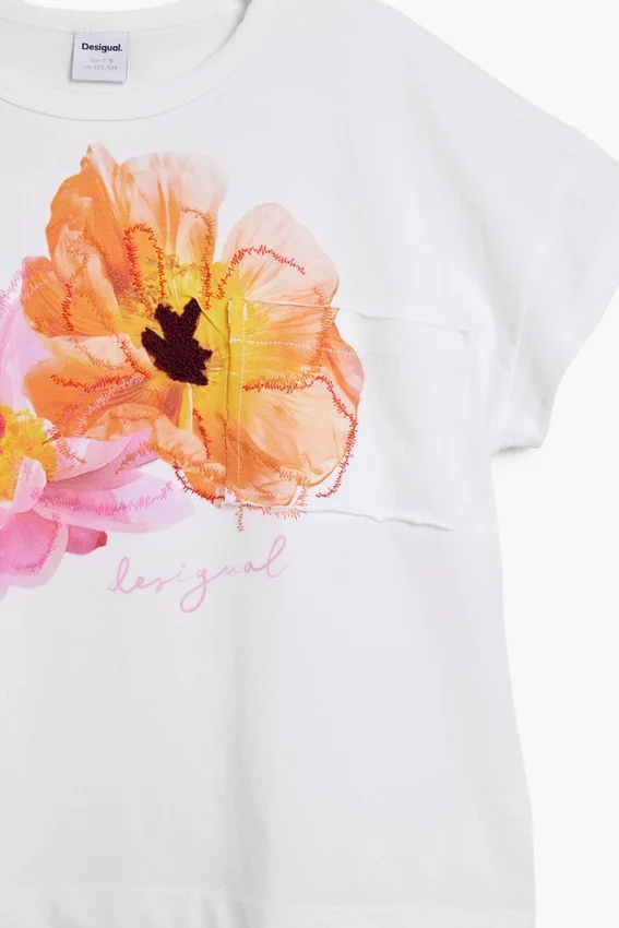 T-shirt a maniche corte con fiori ricamati T-shirt a maniche corte con fiori ricamati