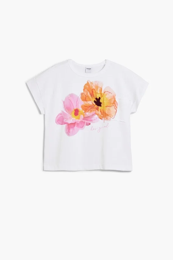 T-shirt a maniche corte con fiori ricamati T-shirt a maniche corte con fiori ricamati