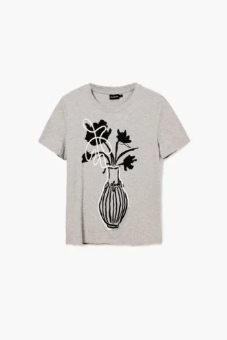 T-shirt a tinta unita con stampa vaso