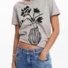 T-shirt a tinta unita con stampa vaso