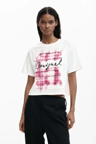 T-shirt con logo a quadri