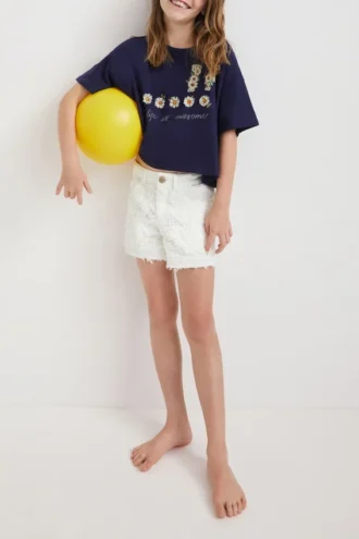 T-shirt corta con margherite