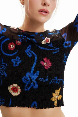 T-shirt corta slim a fiori