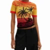 T-shirt in maglia con palme
