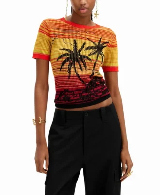 T-shirt in maglia con palme