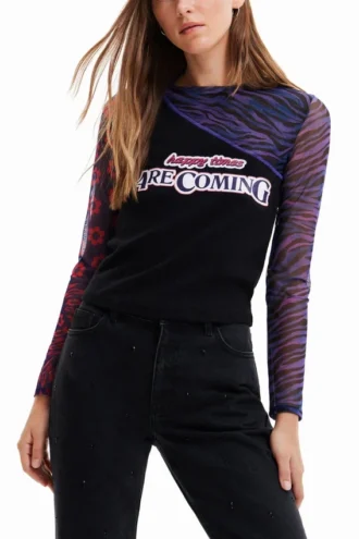 T-shirt in tulle Patchwork con messaggio