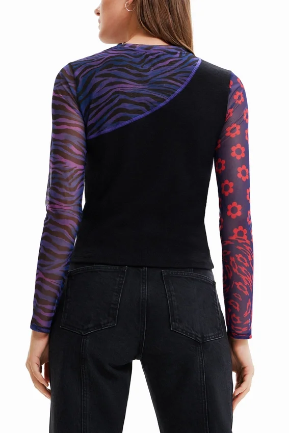 T-shirt in tulle Patchwork con messaggio T-shirt in tulle Patchwork con messaggio