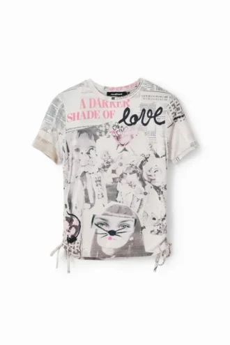 T-shirt slim con arricciature e stampa giornale T-shirt slim con arricciature e stampa giornale