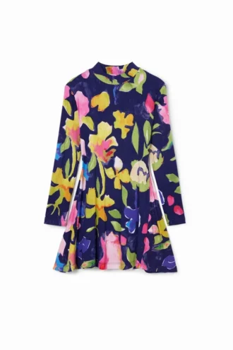 Vestito a fiori con collo alto