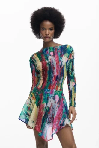 Vestito asimmetrico con ruches
