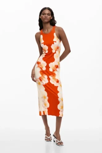 Vestito con fiori laterali