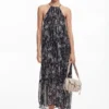 Vestito con scollo all’americana e illustrazioni floreali