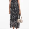 Vestito con scollo all’americana e illustrazioni floreali