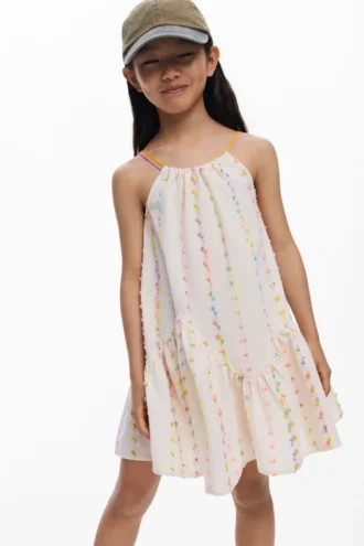 Vestito con spalline e pompon Vestito con spalline e pompon