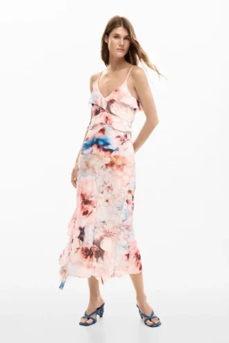 Vestito con volant a fiori