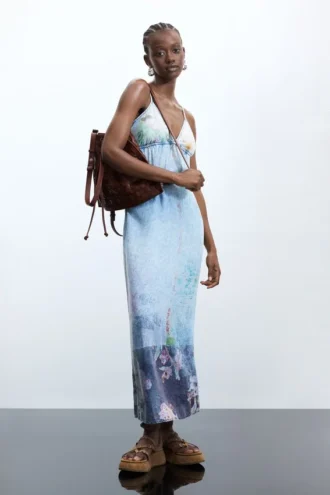 Vestito lungo in denim con spalline