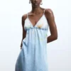 Vestito lungo in denim con spalline