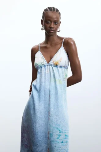 Vestito lungo in denim con spalline