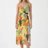 Vestito midi a portafoglio tropicale