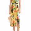Vestito midi a portafoglio tropicale