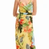 Vestito midi a portafoglio tropicale