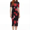 Vestito midi a righe con motivi floreali