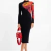 Vestito midi a righe con motivi floreali
