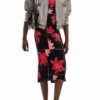 Vestito midi a righe con motivi floreali