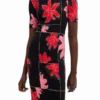 Vestito midi a righe con motivi floreali