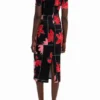 Vestito midi a righe con motivi floreali