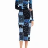 Vestito midi a righe floreali