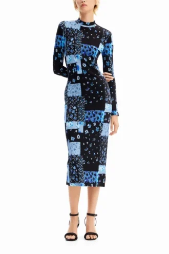 Vestito midi a righe floreali